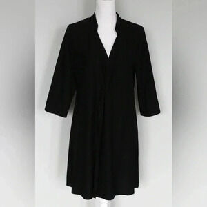 EILEEN FISHER Black  Stretch Twist Front Split Long Rayon/ Nylon Tunic Top-S-EUC